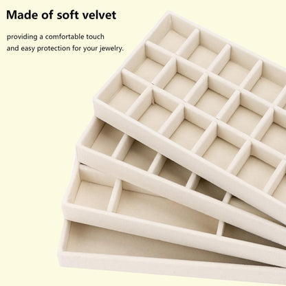 AIRZSNRY Velvet Jewelry Organizer for Drawer, Stackable Jewelry Drawer Inserts in Dresser, 8in Beige Storage Display Case for Rings Stud Necklaces Accessories, Set of 12