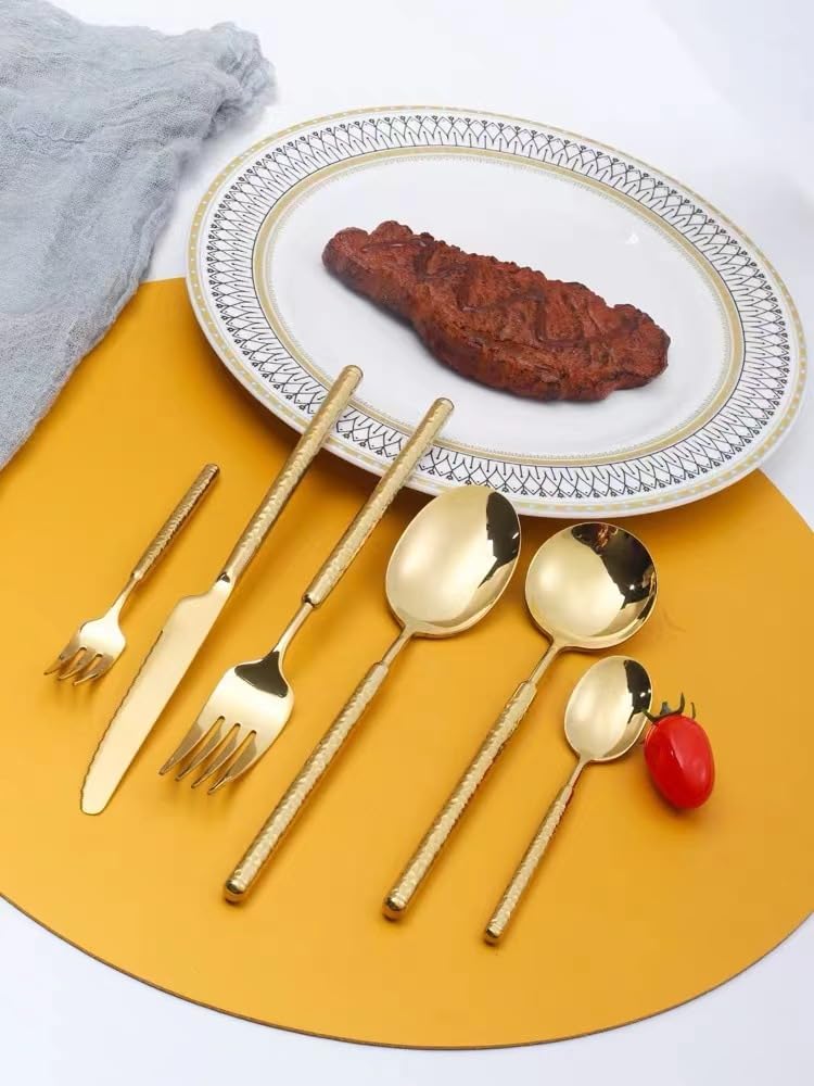 24pcs Rose Gold Silverware Set Cutlery Flatware Set for 4 Utensils Sets Stainless Steel Flatware Sets Premium Spoons And Forks Set Kitchen Restaurant Banquet Wedding Christmas, Hammered Handle