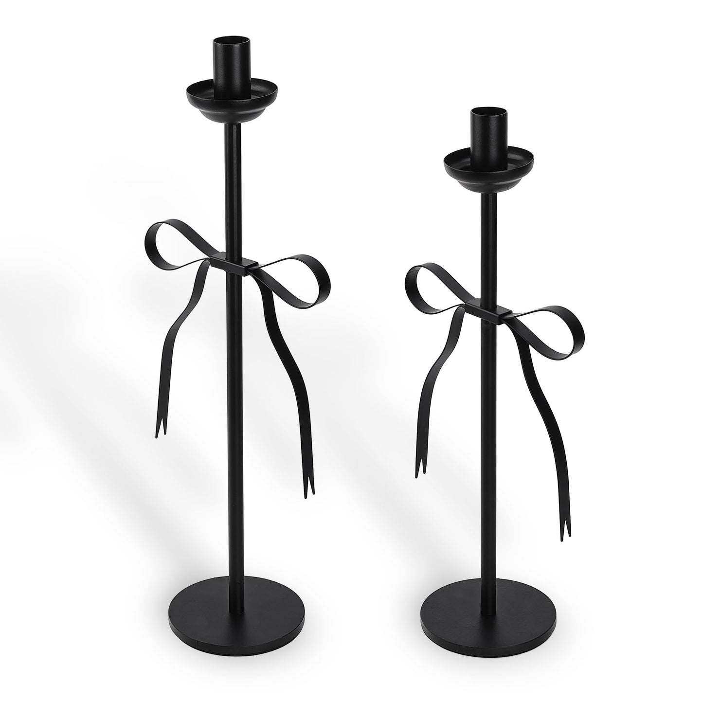 Black Taper Candlestick Holders,Set of 2 Bow Candle Stick Holders,Metal Modern Candle Stands Decorative for Dining Table Centerpiece,Wedding Decor