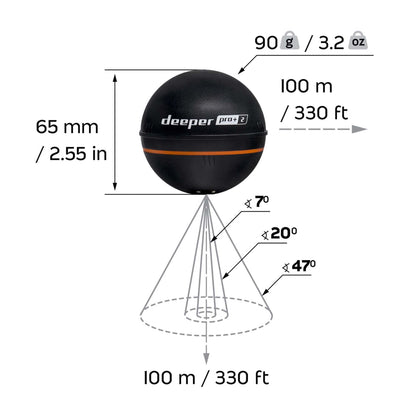 Deeper PRO+ 2 Sonar - Portable Fish Finder and Depth Finder for Kayaks, Boats and Ice Fishing with GPS Enabled | Castable Deeper Sonar with Free User Friendly App