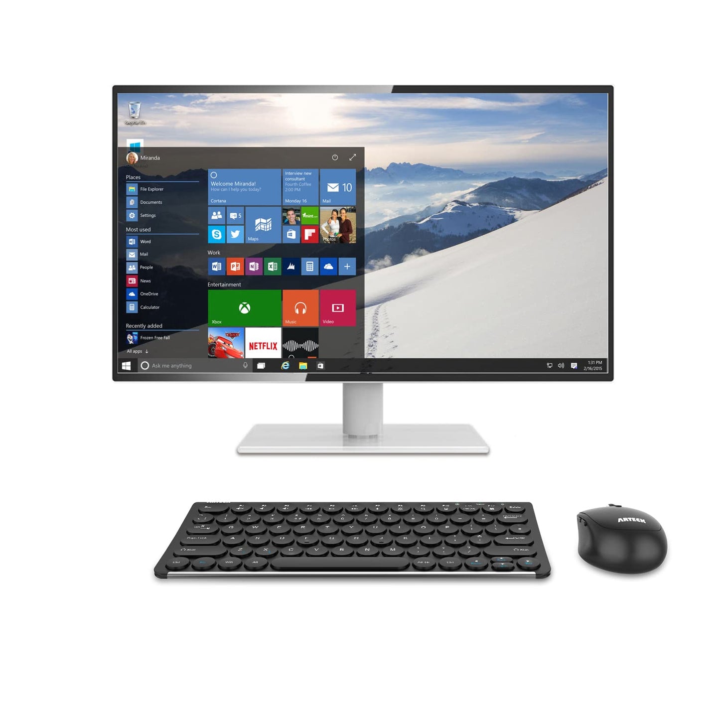 Arteck 2.4G Wireless Keyboard and Mouse Combo Ultra Compact Slim Stainless Full Size Keyboard and Ergonomic Mouse for Computer/Desktop/PC/Laptop and Windows 11/10/8 Build in Rechargeable Battery
