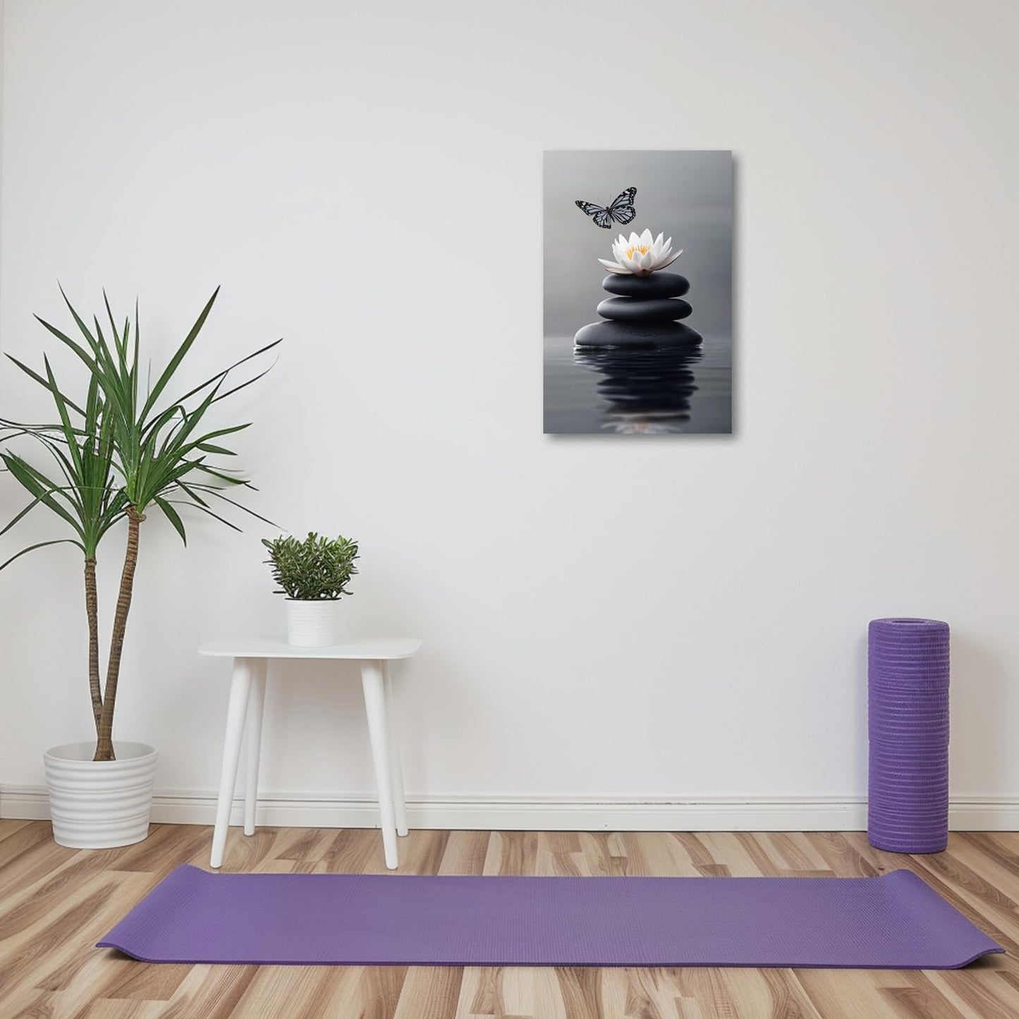 PBXBJY Zen Bathroom Decor Lotus Flower Wall Art Office Meditation Poster Stone in Water Canvas Prints Spiritual Artwork Spa Decor (Gray, (12.00" x 18.00"))