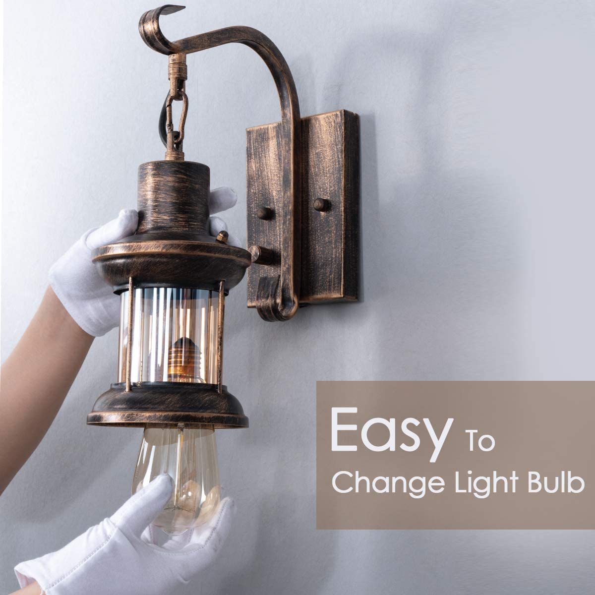 Yisuro Rustic Wall Light, 2-in-1 Antique Bronze Vintage Wall Light Fixture Plug in Industrial Glass Shade Lantern Lighting Retro Lamp Metal Wall Sconce for Home Bedroom Dining Room café(1 Pack)