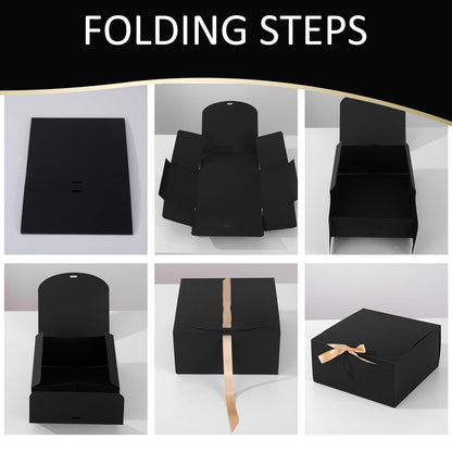 LWYMX 12 PCS Black Gift Boxes with Lids，9.8x7.8x3.9, Bridesmaid Proposal Box with Ribbon, Gift Boxes for Wedding, Christmas, Valentine's Day,Birthday,Baby Shower and the other Parties