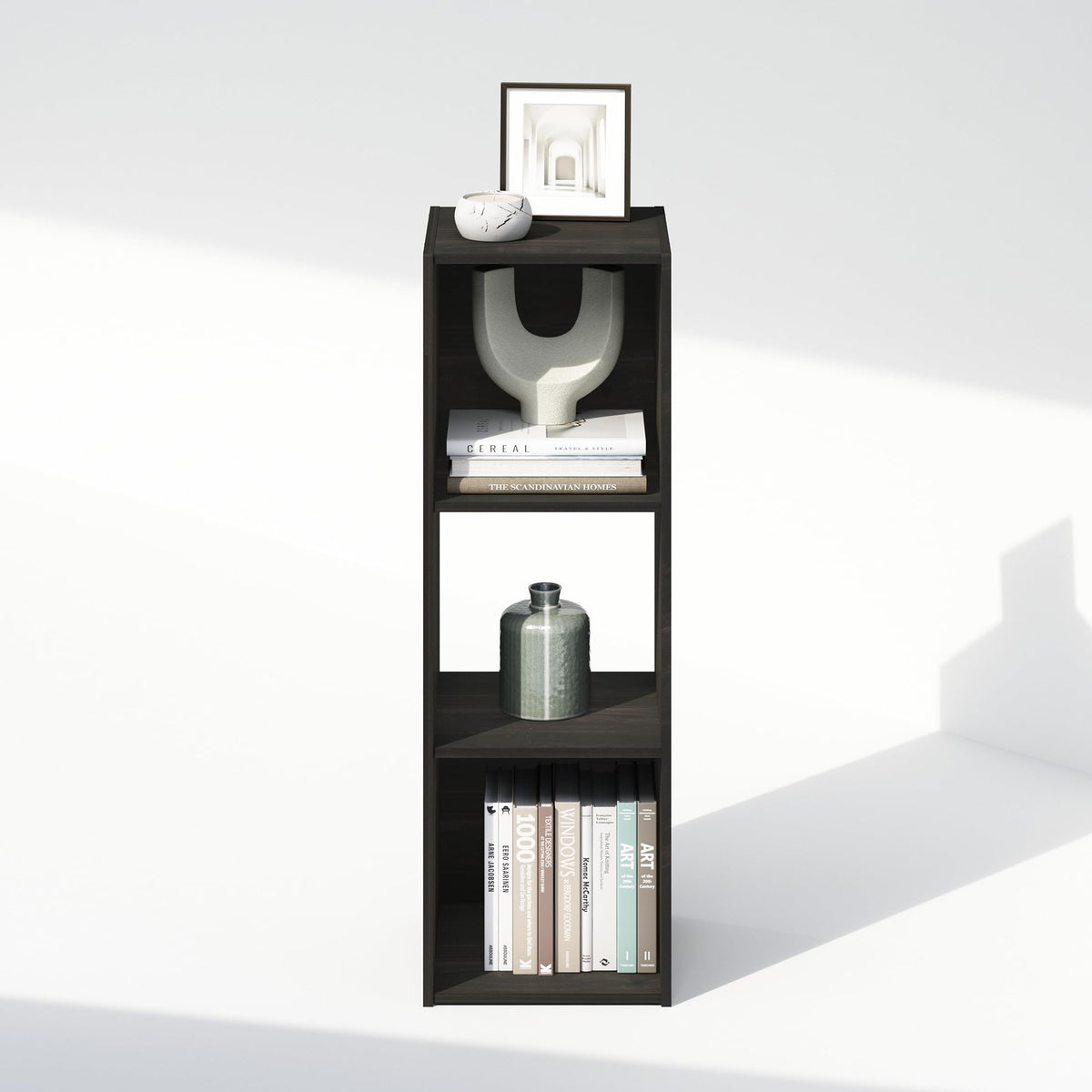 Furinno Pelli 3-Cube Bookshelf, Black Book Shelf, Cube Storage Organizer Bookcase, 11.7 x 12.1 x 35.4, for Living Room, Bedroom, Home Office, Black Espresso