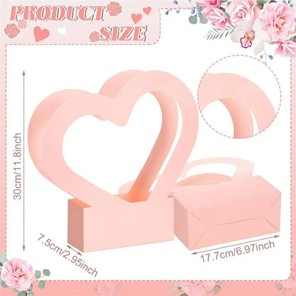Nikeg Kraft Paper Flower Gift Bags 12Pcs Paper Flower Box for Arrangement Bouquet Gift Bags with Handle Waterproof Packaging Floral Wrap Wedding Birthday Party(Pink)