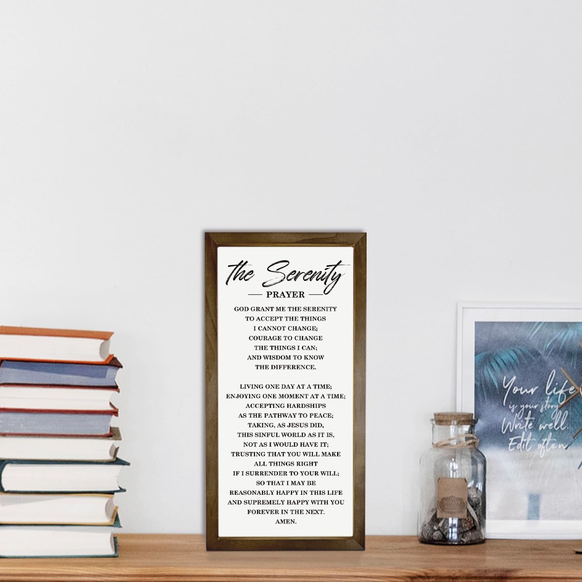 Christian Wall Decoration, Motivational Decor Signs, Farmhouse Wood Framed Sign 15×7.5×0.3 inches, Religious Home Decor, Church Room Wall Art, The Serenity Prayer Sign