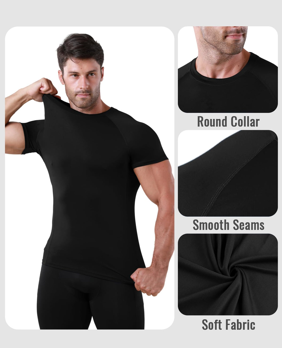 Niksa Men's Compression Shirts 1 Pack, Compression Shirts for Men Short Sleeve Athletic, Quick-Drying Workout T Shirts Base Layer Undershirt Black
