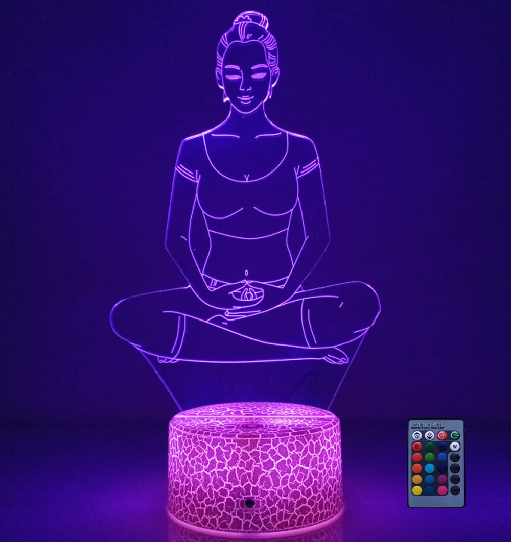 YTDZLTD Creative 3D Yoga Meditation Night Light 16 Colors Changing USB Powered Remote Control Touch Switch Decor Lamp Optical Illusion LED Table Desk Lamp