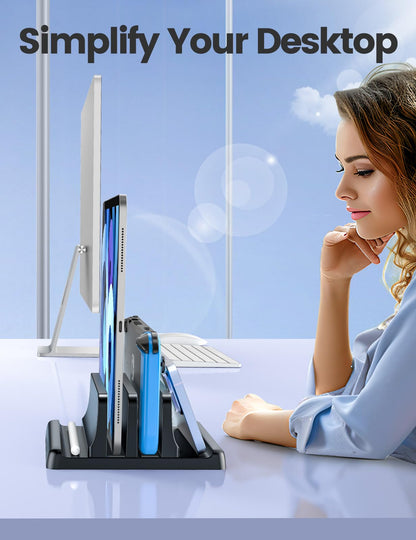 Vaydeer Vertical Laptop Stand for Desk,Dual Slots Plastic Laptop Holder with Space Saving 4-in-1 Design,Adjustable Laptop Organizer Storage Supports for MacBook,Mac,HP,Dell,Microsoft Surface,Lenovo