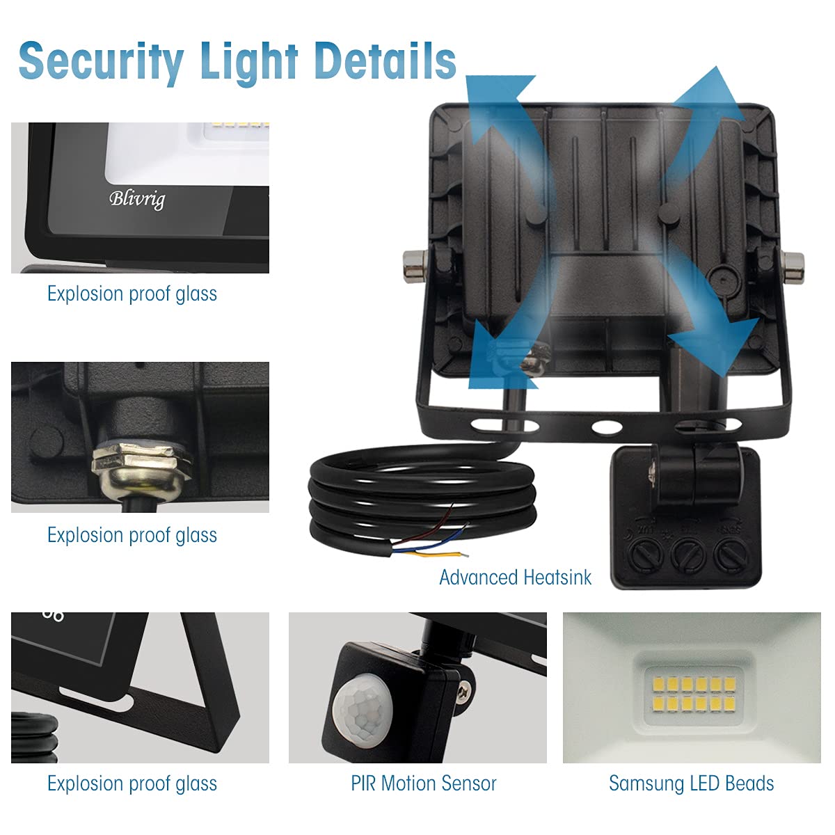 Security Lights Outdoor Motion Sensor, 10W Floodlights with Sensor 1000LM Warm White 3500K Daylight IP66 Waterproof Outdoor Led Light with Motion Sensor for Garden, Garage, Backyard, Courtyard