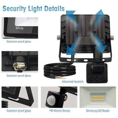 Security Lights Outdoor Motion Sensor, 10W Floodlights with Sensor 1000LM Warm White 3500K Daylight IP66 Waterproof Outdoor Led Light with Motion Sensor for Garden, Garage, Backyard, Courtyard