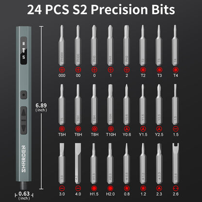 SHARDEN 29 IN 1 Upgraded MIni Electric Screwdriver, 24 S2 Preicison Bits, 5-gear Torque Adjustment, with screen, Power Screwdriver Repair Tool Kit for PC, Electronic. Tech