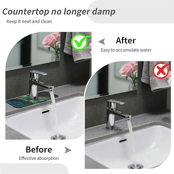 Kitchen Sink Splash Guard，Black and green gold marble Faucet Mat Sink