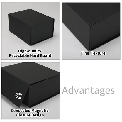 Ditwis 4 Pack 8x6x4 Inches Gift Boxes with Magnetic Closure Lids, Black Magnetic Box for Wedding, Groomsmen Bridesmaid Proposal, Birthdays, Mother's Day