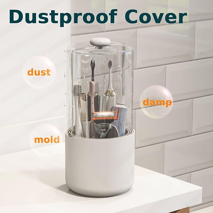 Toothbrush Holder with Cover 360 Rotating 4 Compartments Bathroom Toothpaste