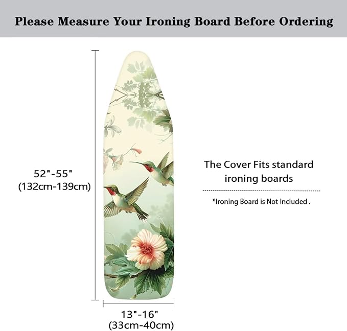 Hummingbird Floral Ironing Board Cover Resist Scorching and Staining, 15x54