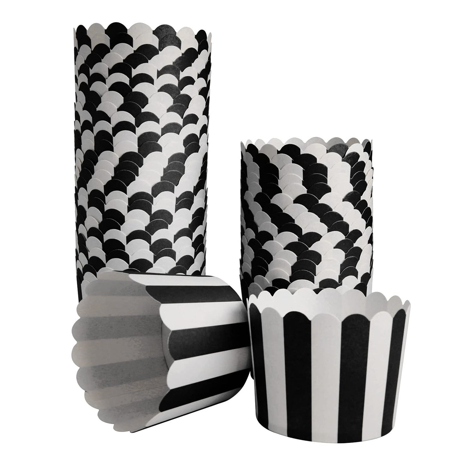 STARUBY 50 Pack Muffin Liners Baking Paper Cups Black and White Stripes Cupcake Liners Elegent Muffins Baking Cups Cupcake Wrappers for Birthday Parties, Weddings, Bottom Dia 2.36 Inch