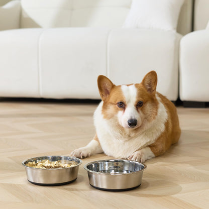 Dog Bowls Durable Heavy Duty Stainless Steel Dog Bowls Non-Slip Basic Bowl for Dogs with Rubber Base (2 Pack, 3 Cups)