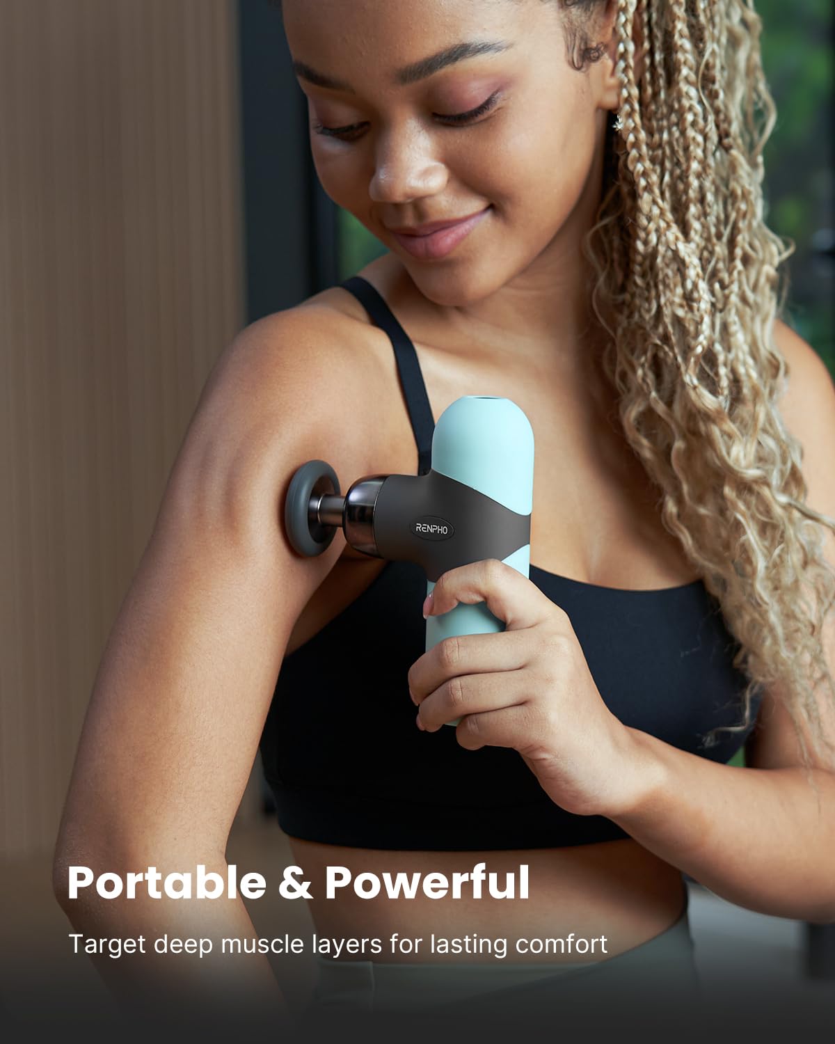 RENPHO Mini Thermal Massage Gun with Heat, FSA HSA Eligible, Portable Deep Tissue Percussion Massager, Color Silicone Sleeves Travel Size with Carry Case, Mint