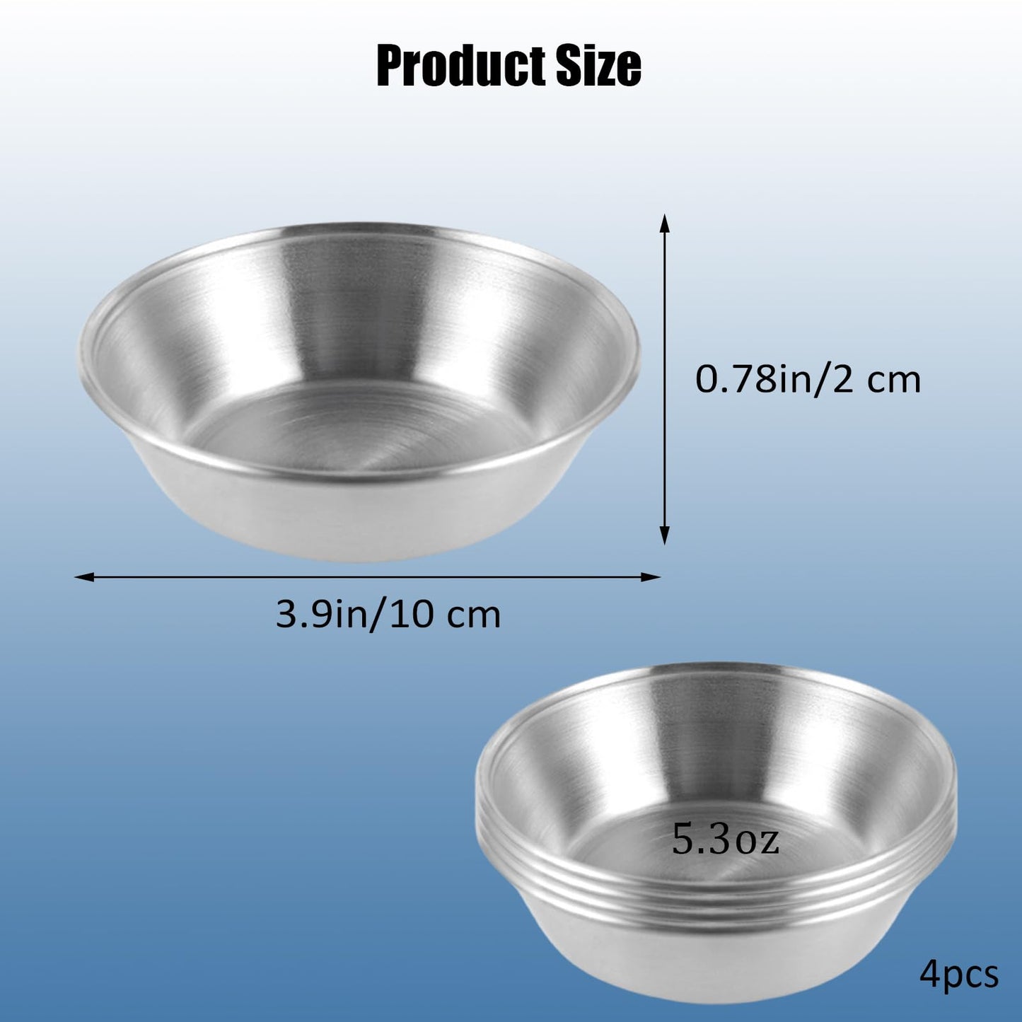 ZGWANSUI Stainless Steel Dipping Sauce Dish, Individual Sauce Bowls Saucers, Small Metal Ramekins, Little Seasoning Bowls, Soy Dishes for Sushi Salad Dressing Side Dish, 4 Pack 5.3oz