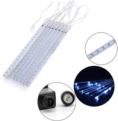 Weepong Meteor Shower Lights Outdoor Christmas Lights UL Certified Falling Rain Drop Snowfall Icicle Cascading String Light for Xmas Holiday Tree Wedding Party Garden Decor Blue, 12 Inch 8 Tubes