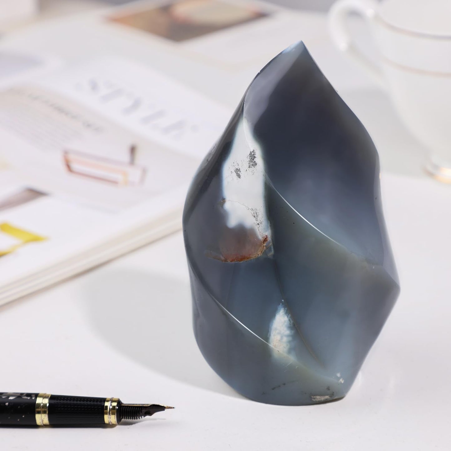 dssmboom Orca Agate Flame Shaped Stone Tower for Home Decor, Irregular Healing Crystal Specimen Mineral for Collection, Energy Balancing,601g-800g
