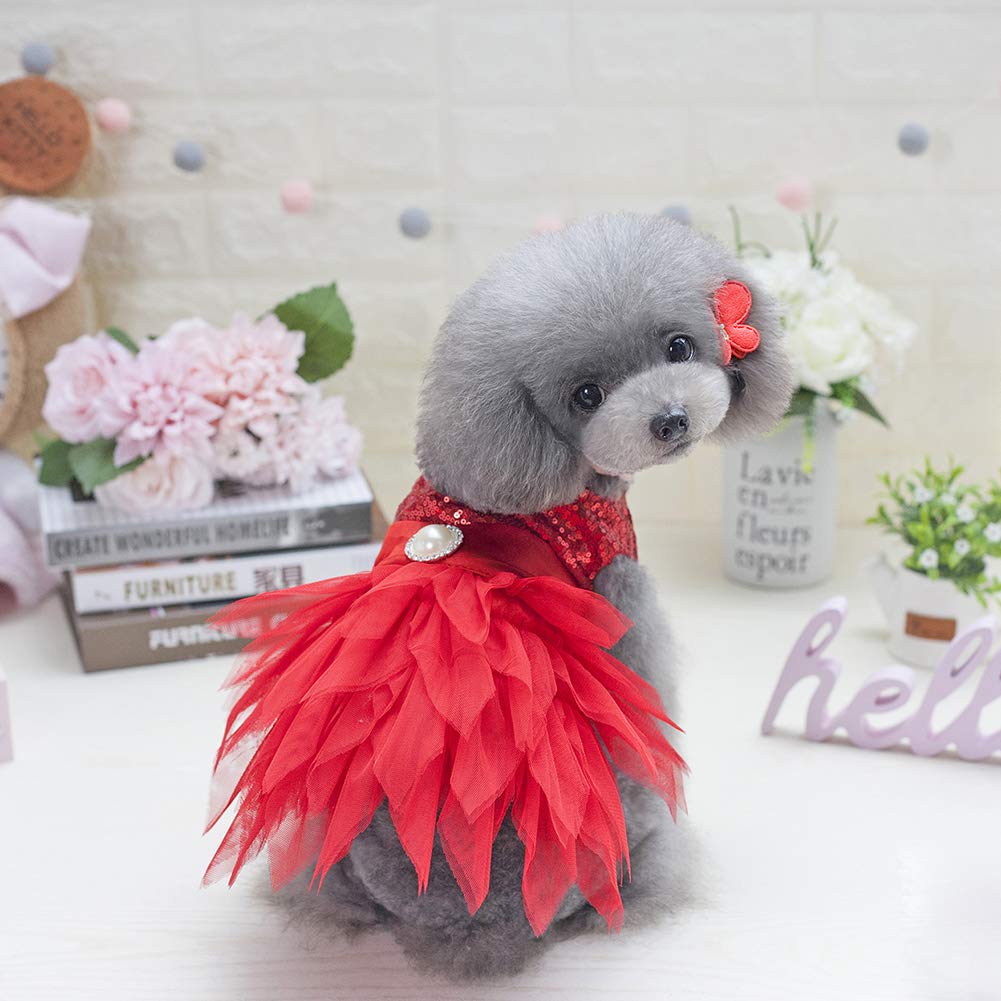 Tangpan Beam Waist Christmas Pet Costume Dog Dance Skirt Satin Camp Party Dress(Red,M)