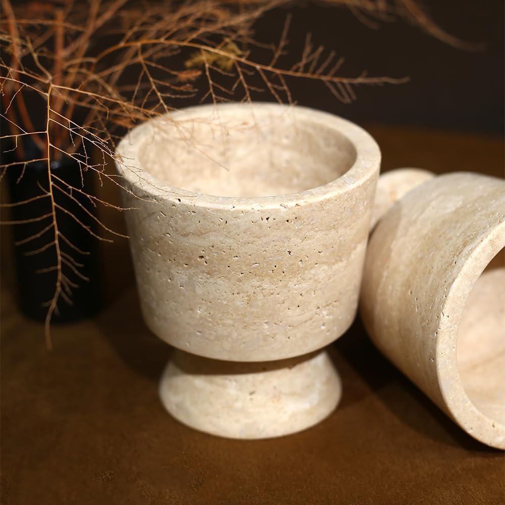 Premium Natural Marble Small Stone Pillar Candle Holder, with Unique Veined Pattern, Decor for Desk, Nightstand, Bathroom or Living Room, Luxe Home for Tea Light
