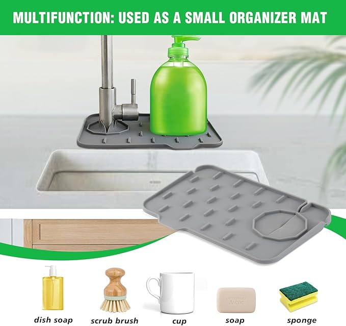 Kitchen Sink Splash Guard, Silicone Faucet Mat, Soap Dish Pad, Sponge Holder