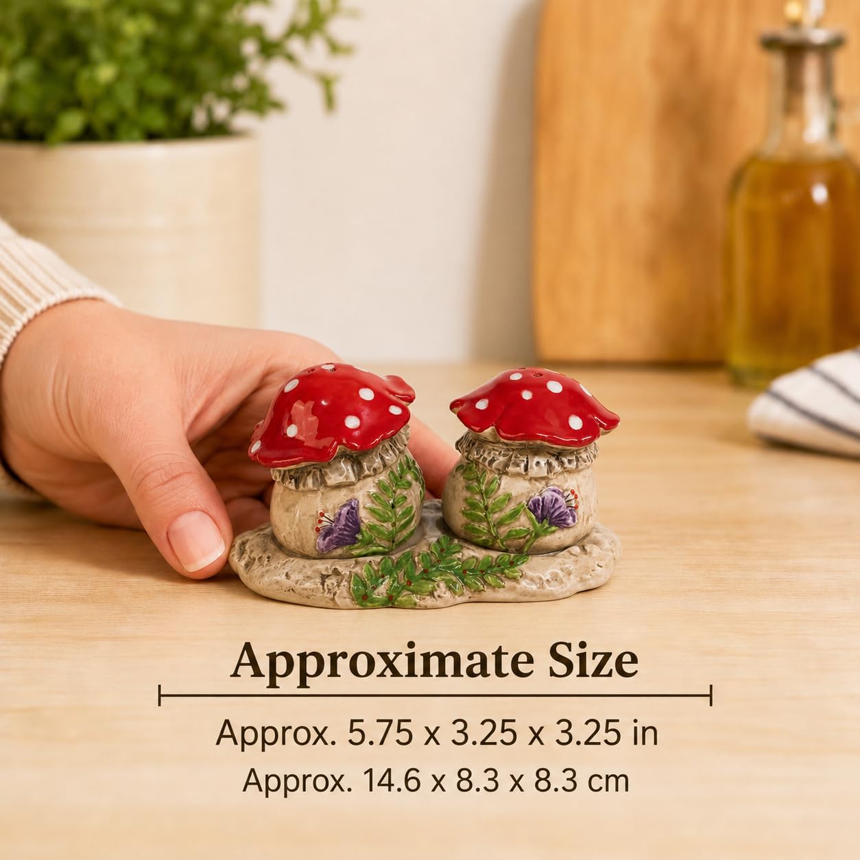 Blue Sky Clayworks Flourishing Mushroom Salt and Pepper Set with Delecate Violet Floral Accents