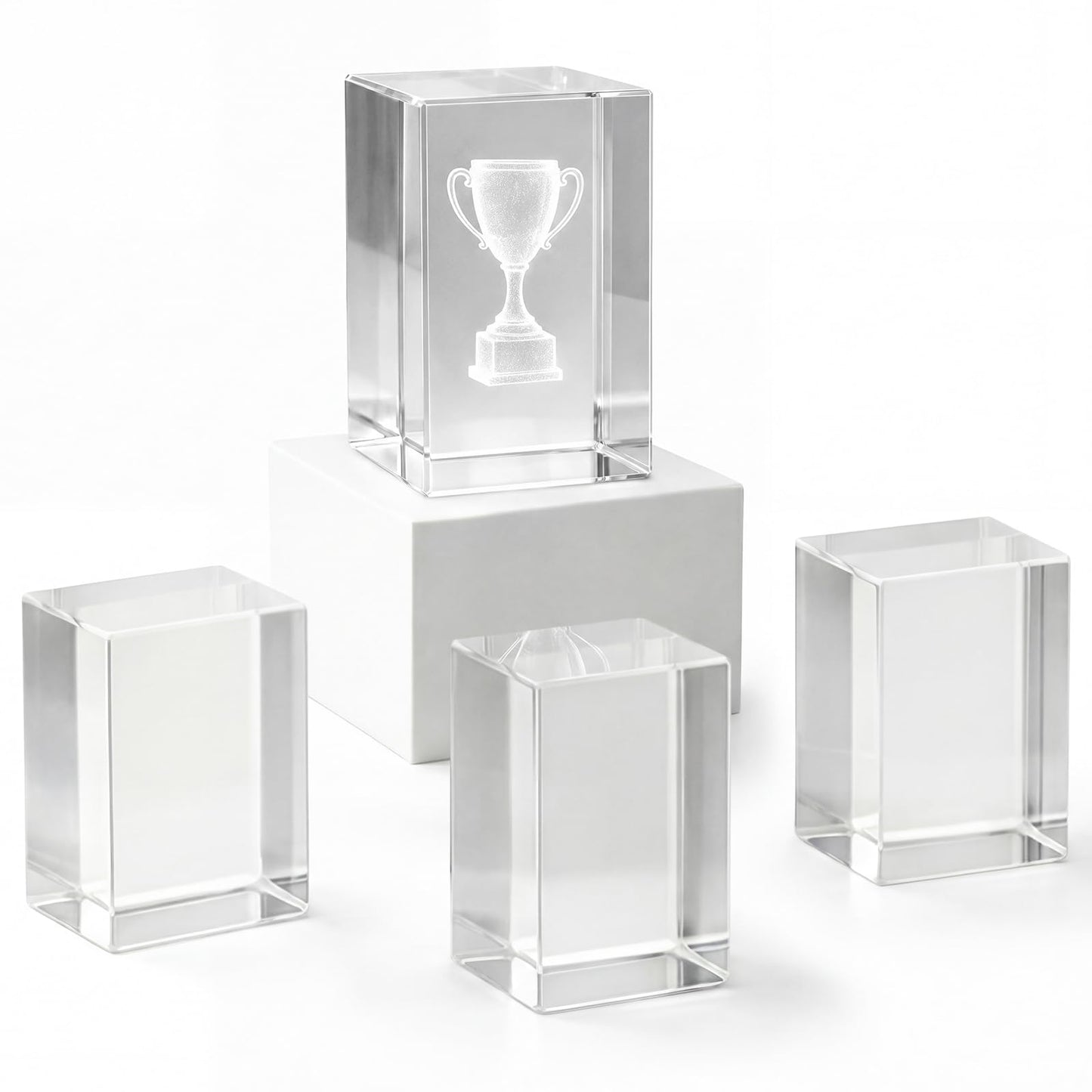 Cloudray Cube Crystal Blank Blocks for 2D & 3D Lazer Engraving Machines, Glass Blocks Set of 4, Crystal Stand, Clear Crystal Ornaments for 3D Crystal Photo & Custom Gifts, 4 Packs