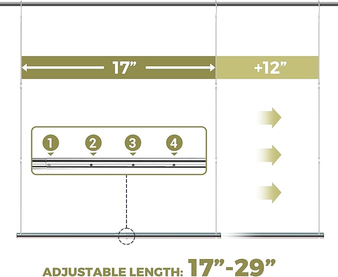 Hanging Closet Rod, 17-29In Adjustable Width and Up to 37In Height Adjustable