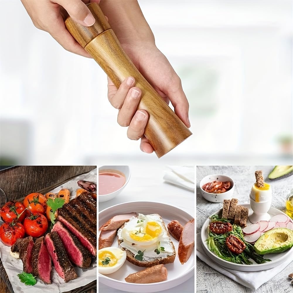 MNADSFKJ 2 Pack Acacia Wooden Salt and Pepper Grinder Set Refillable Salt and Pepper Mills Adjustable Coarseness, Acacia Wood with Ceramic Core Peppercorn Shaker Tableware Birthday Gifts