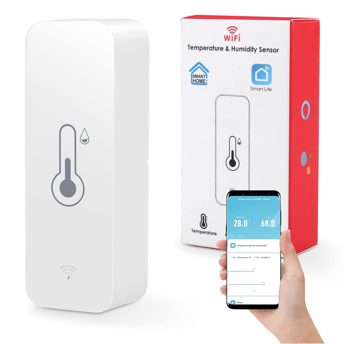 WiFi Humidity Temperature Monitor, Smart Life Thermometer Hygrometer Sensor with Remote Monitor and Notification Alert, High Precision Alexa Room Thermometer Indoor for Baby, Pet, Garden, Office