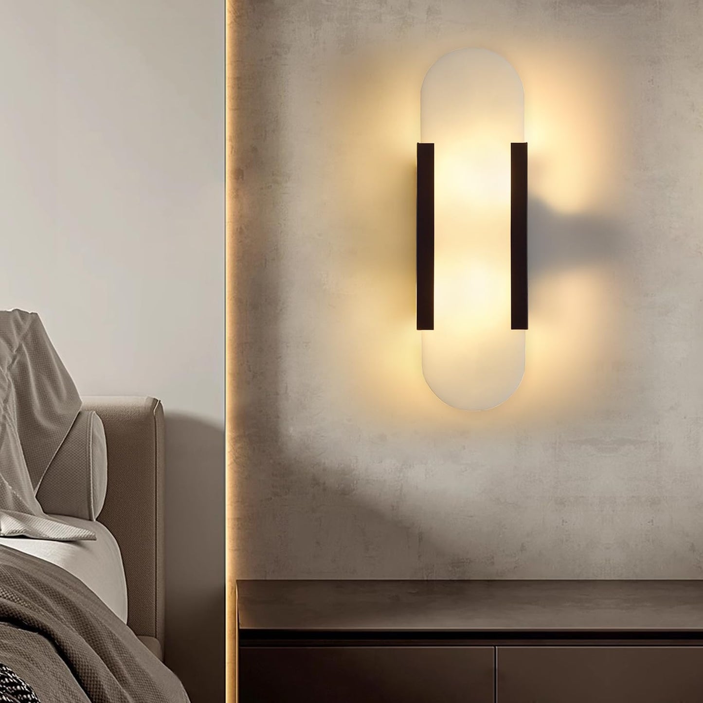 Fanyank 13.8in Alabaster Wall Sconces Set of Two, Natural Marble Wall Lighting，Alabaster Wall Lamp for Bedroom Stairs, Living Room, Vanity, Hallway Bedside(Bulb Included)