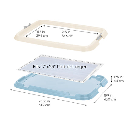 IRIS USA Pee Pad Holder - For Small Sized Dog and Puppy Pee Pads, Secured Latches, Non-Skid Feet, High Polish Finish for Easy Cleaning, Leak Protection, Fits 17"x23" Pad, Blue