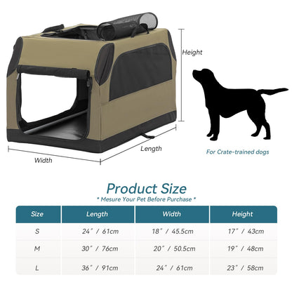 Petsfit Dog Travel Crate for Car, Easy On The Go, Easy to Stow, Adjustable Compatibility, Indoor and Outdoor Lightweight Soft Dog Carrier for Car 76 cm L x 50 cm W x 49 cm H Green