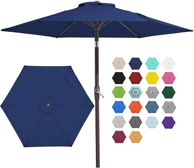 JEAREY 7.5FT Patio Umbrella Outdoor Table Umbrella with 6 Sturdy Ribs, Push Button Tilt & Easy Crank Table Umbrella for Garden, Deck, Backyard & Pool, Deep Blue
