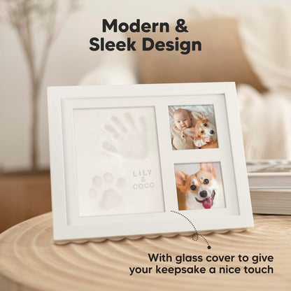 Baby Hand and Footprint Kit - Quick Dry Clay Baby Footprint Kit, Pets Paw, Newborn Keepsake Picture Frame for Boys, Girls, Personalized New Mom Gifts for Shower & Registry, Mother's Day (Alpine White)