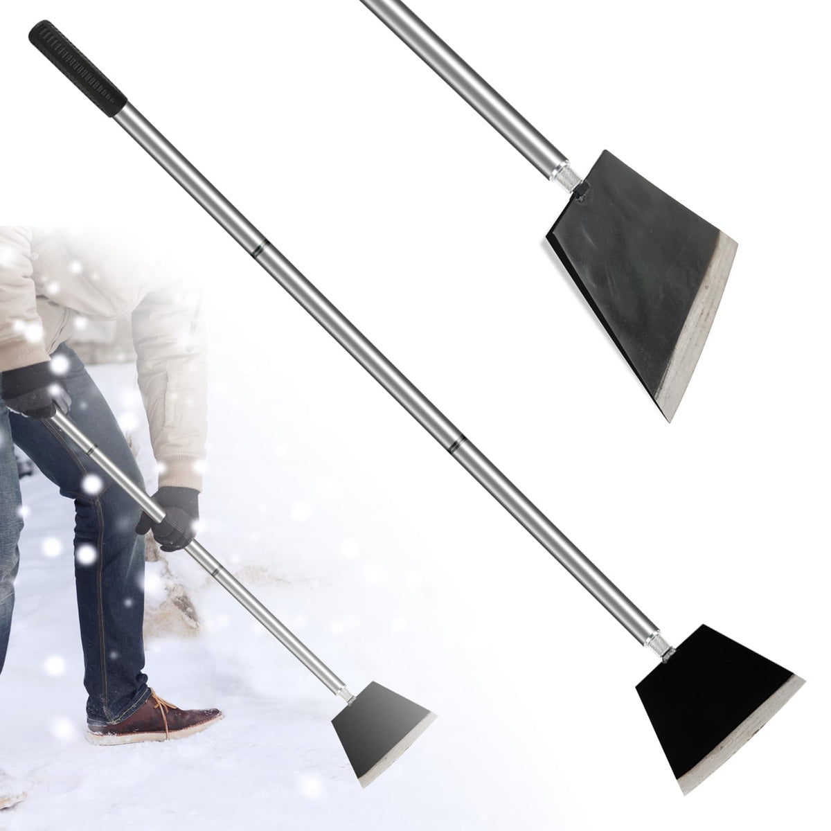 Smarkey Garden Shovel, Floor Cleaning Scraper Tool, Snow Shovel Ice Scraper, 47 inch Weed Removal Tool with 3 Sections Long Handle for Moss,Sidewalks, Driveway Yard Working - Heavy Duty