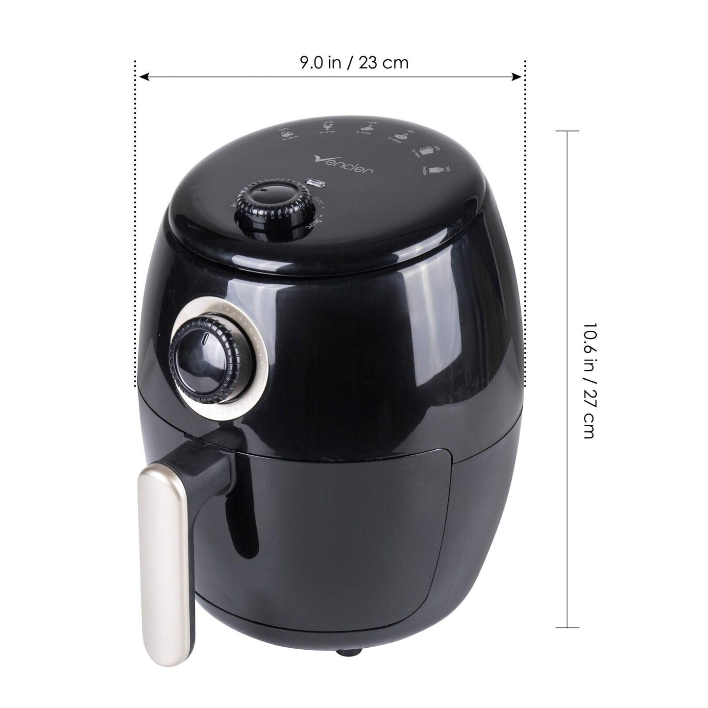 Vencier 2L Compact Air Fryer – Non-Stick Basket, 1000W, 30-Min Timer, Adjustable Temp 80–200°C, Rapid Air Circulation, Small Household & Single-Serve Cooking