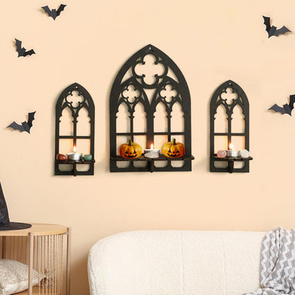 Artilady Crystal Display Shelf - 3 PCS Cute Window Shaped Floating Shelves for Wall Bedroom, Black Witchy Room Decor, Gothic Halloween Wall Decor for Home