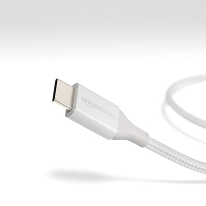 Amazon Basics USB-C to USB-C 2.0 Fast Charger Cable, Nylon Braided Cord, 480Mbps Speed, USB-IF Certified, for Apple iPhone 16/15, iPad, Samsung Galaxy, Tablets, Laptops, 10 Foot, Silver