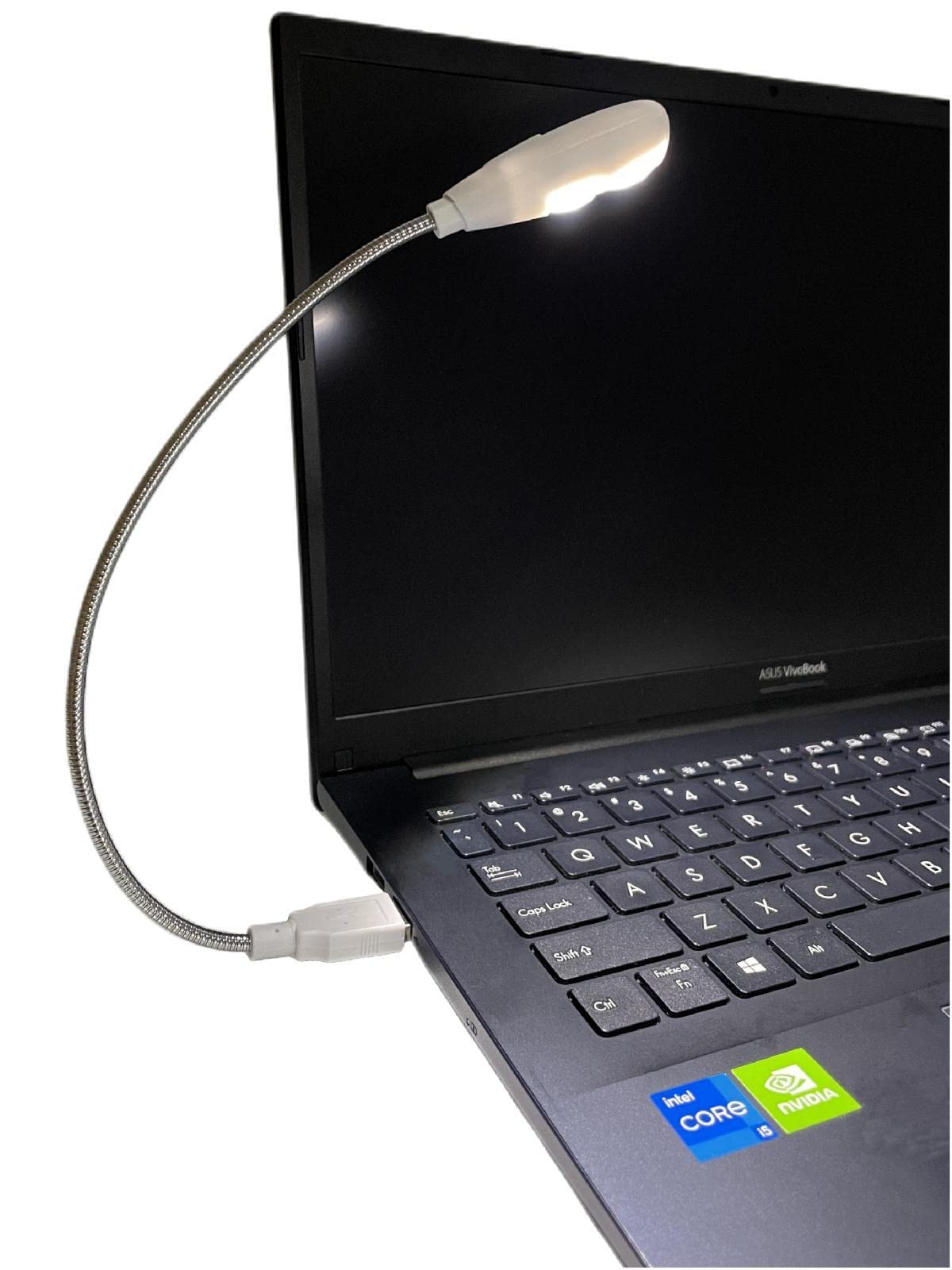 LED USB Reading Lamp Light with 2-Brightness Dimmable Setting, Flexible Gooseneck USB Light for Notebook Laptop Keyboard, Powerbank(On/Off Switch, 1 White+1 Mini USB Light)
