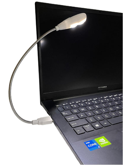 LED USB Reading Lamp Light with 2-Brightness Dimmable Setting, Flexible Gooseneck USB Light for Notebook Laptop Keyboard, Powerbank(On/Off Switch, 1 White+1 Mini USB Light)