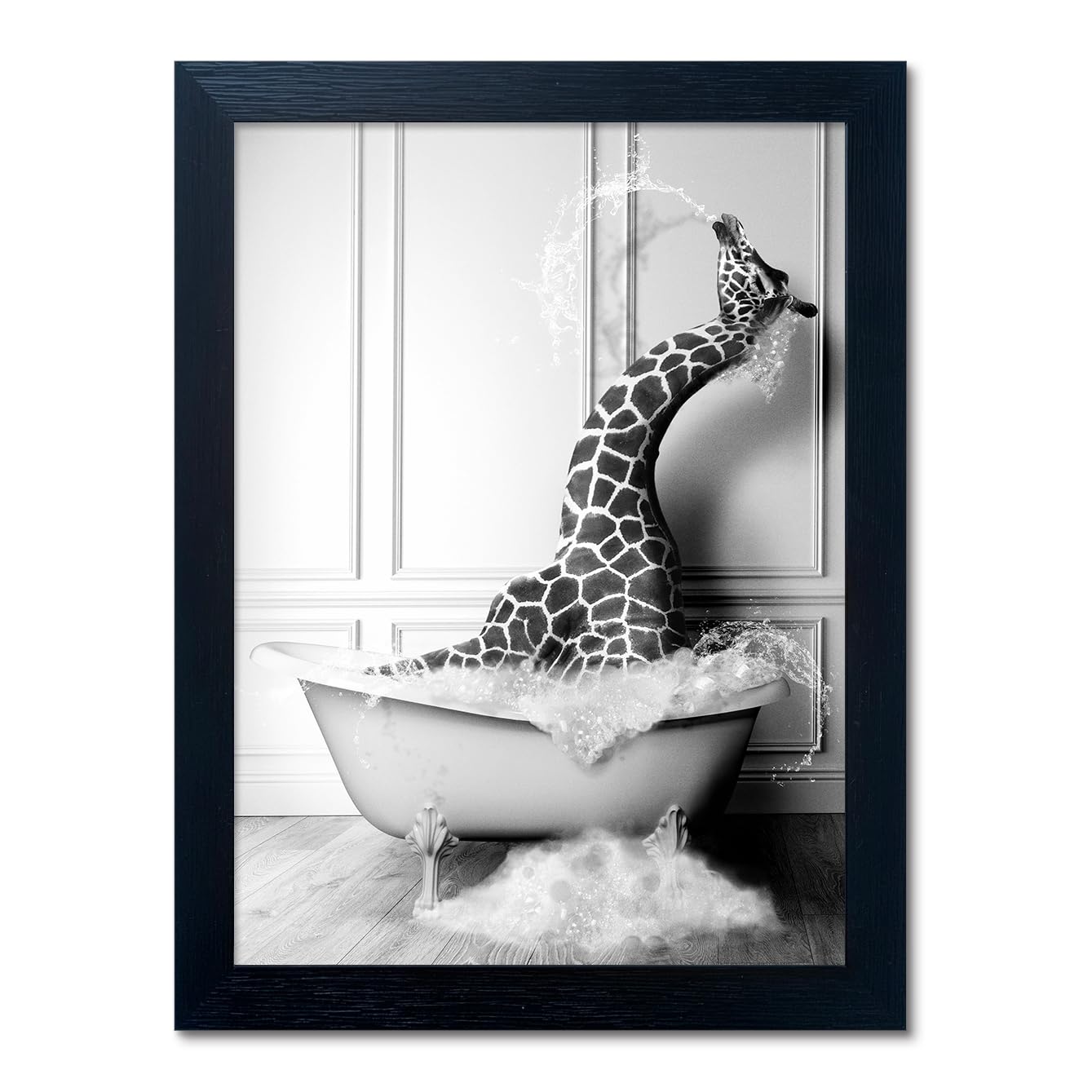 Bathroom Picture Wall Decor, Framed Black and White Bathroom Wall Art, Toilet Paper in Little Funny Raccoon's Hand Animal Canvas Print Painting
