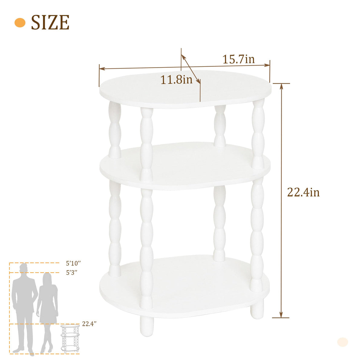 MaxSmeo White Side Table, 3-Tier Small Oval End Table, Modern Night Stand Wood Accent Table for Living Room, Bedroom, White