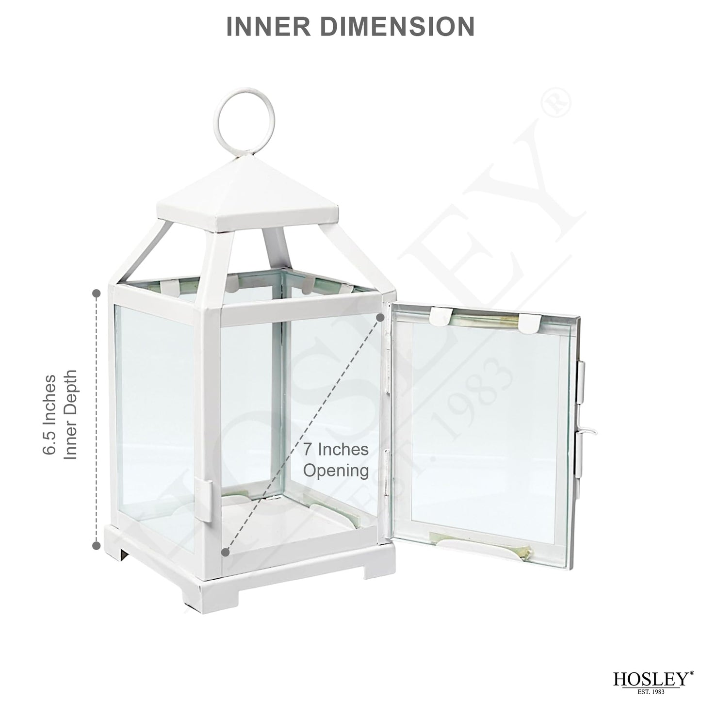 Hosley Set of 2 Clear Glass and Iron White Color Farmhouse Classic Style Lantern 12 Inch High Ideal Gift for Weddings Bridals Special Occasions Parties Aromatherapy and Spa Settings O4