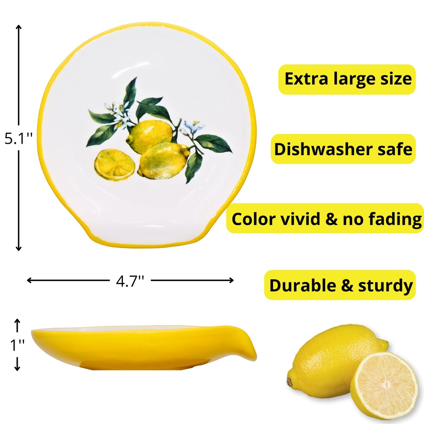 Lemon Kitchen Decor - Lemon Spoon Rest, Lemon Decor and Accessories Farmhouse Decorations for Kitchen, 5'' Ceramic Large Spoon Rest for Stove Top Utensil Holder Counter - Lemon Christmas Gifts